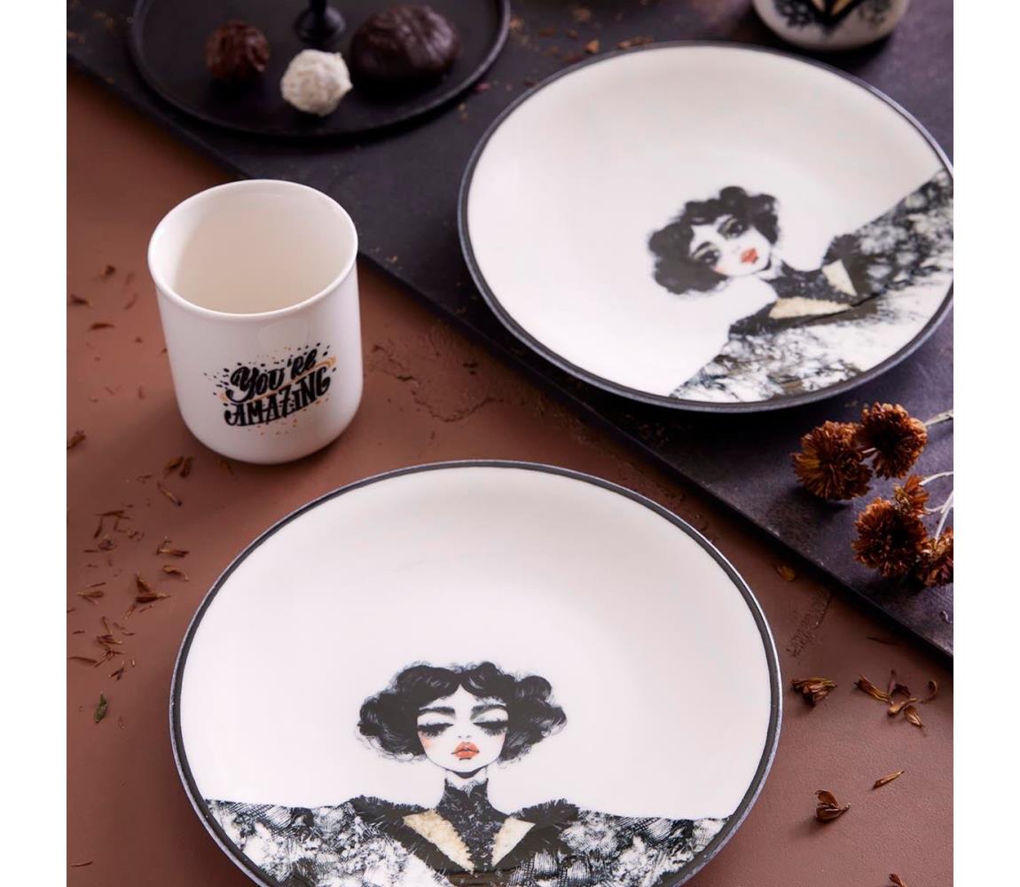 Jedálenská sada 4 ks čierna/biela/porcelán 710KTP3721
