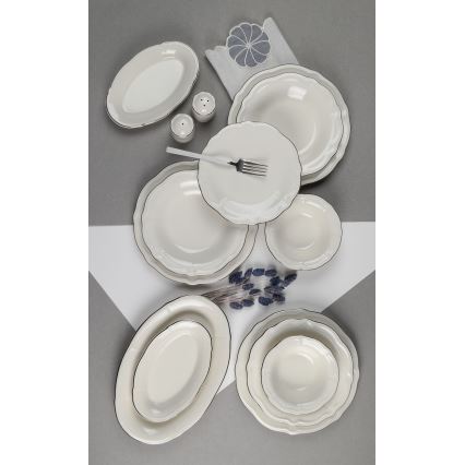 Jedálenská sada 53 ks biela/strieborná/porcelán