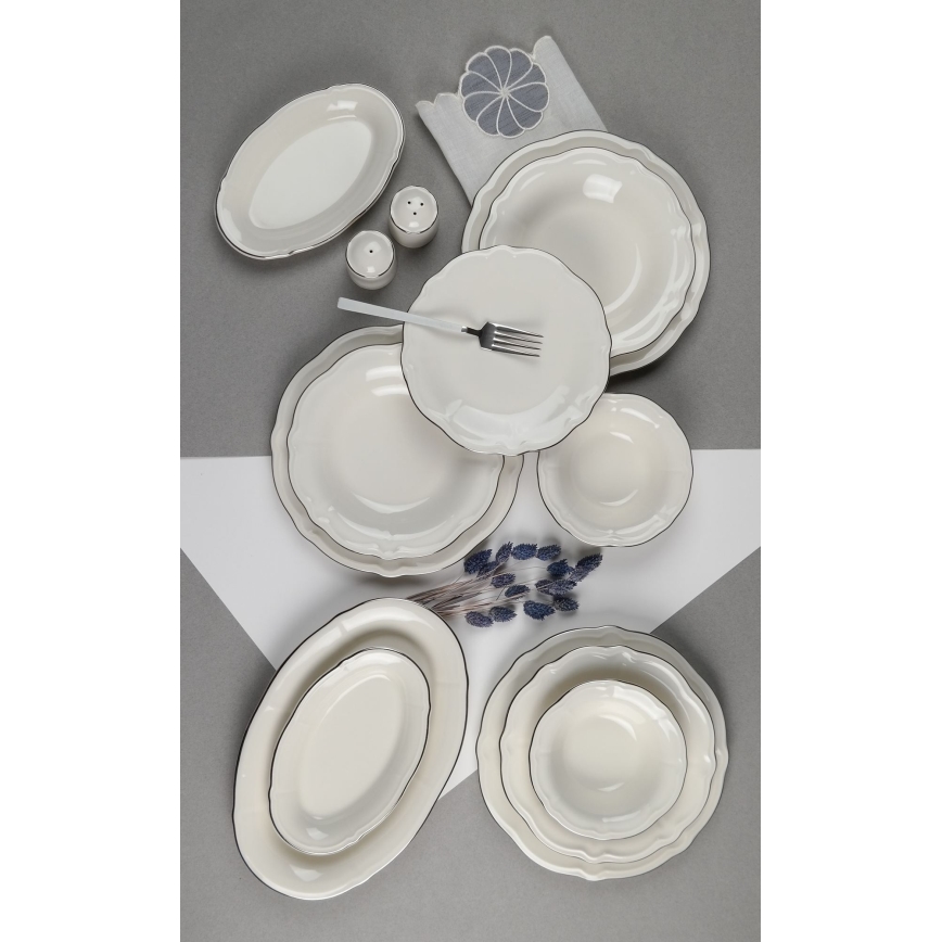 Jedálenská sada 53 ks biela/strieborná/porcelán
