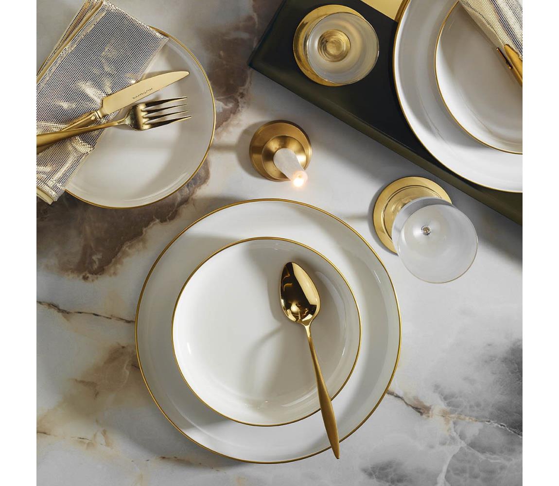 Jedálenská súprava 16 ks, biela/zlatá, porcelán 710KTP3602