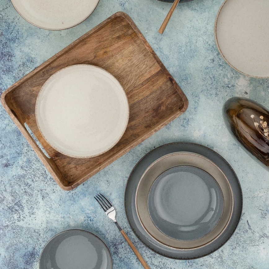 Jedálenská súprava 16 ks sivá/béžová porcelán