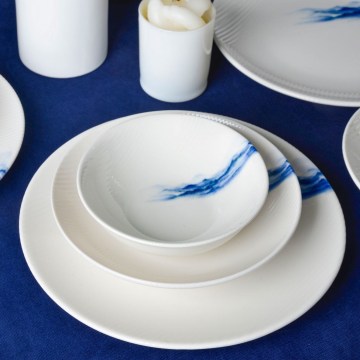 Jedálenská súprava 18 ks biela/modrá/porcelán