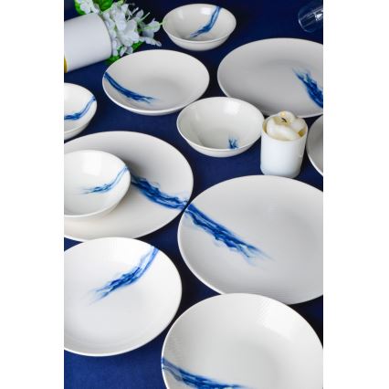 Jedálenská súprava 18 ks biela/modrá/porcelán