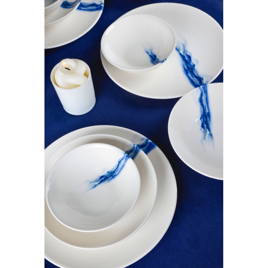 Jedálenská súprava 18 ks biela/modrá/porcelán