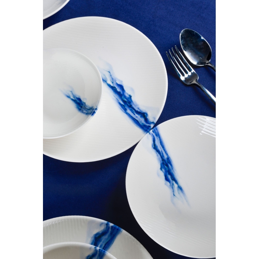 Jedálenská súprava 18 ks biela/modrá/porcelán