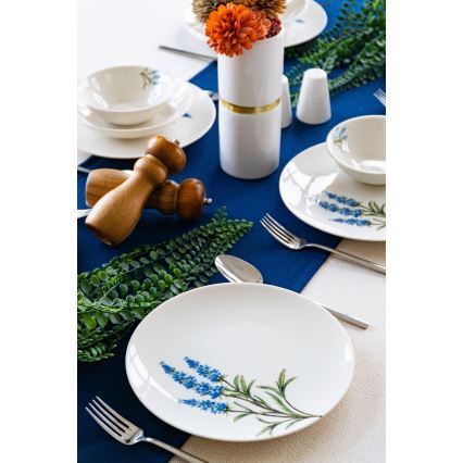 Jedálenská súprava 18 ks biela/modrá/zelená/porcelán