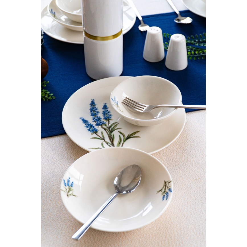 Jedálenská súprava 18 ks biela/modrá/zelená/porcelán