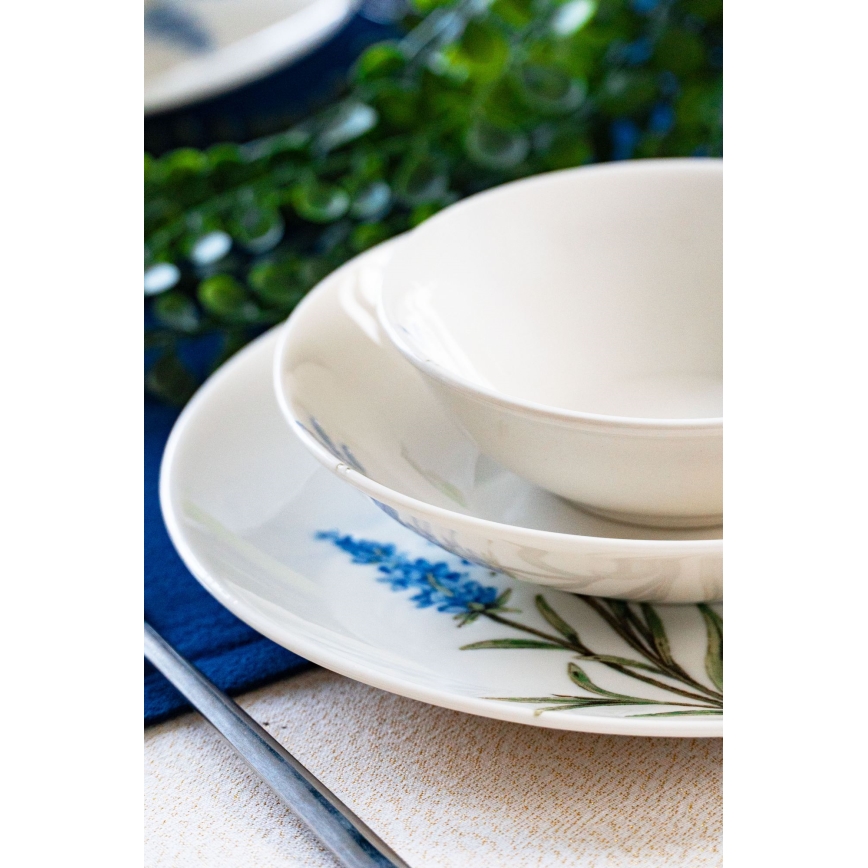 Jedálenská súprava 18 ks biela/modrá/zelená/porcelán