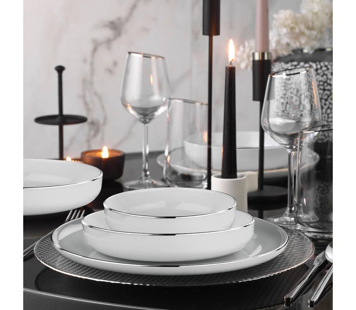 Jedálenská súprava 18 ks biela/strieborná/porcelán 719KTP9785