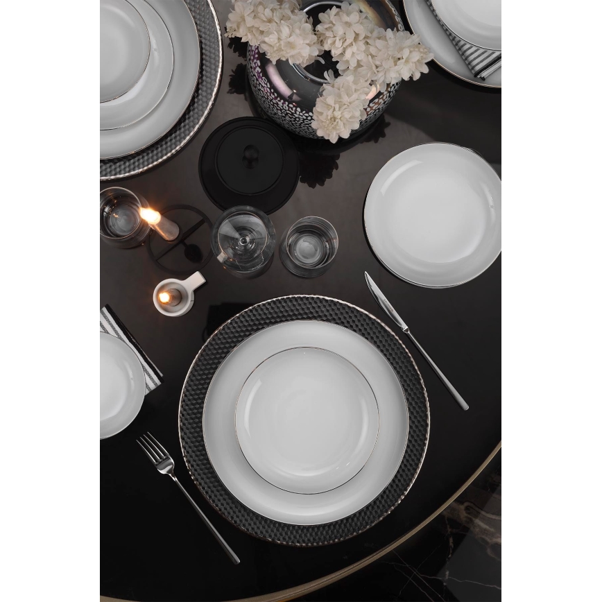 Jedálenská súprava 18 ks biela/strieborná/porcelán