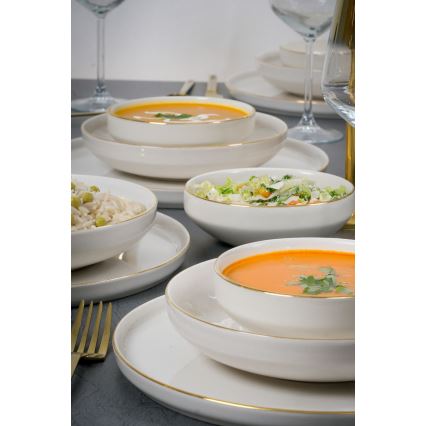 Jedálenská súprava 18 ks biela/zlatá/porcelán