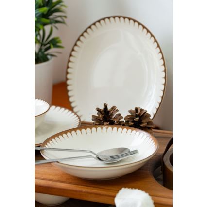 Jedálenská súprava 18 ks – porcelán, biela/hnedá