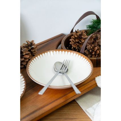 Jedálenská súprava 18 ks – porcelán, biela/hnedá