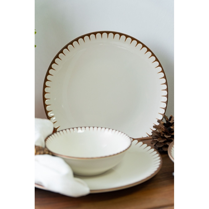 Jedálenská súprava 18 ks – porcelán, biela/hnedá