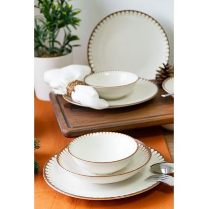 Jedálenská súprava 18 ks – porcelán, biela/hnedá