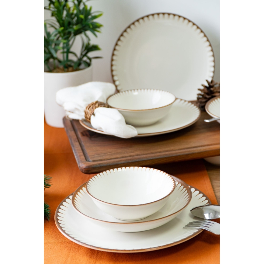 Jedálenská súprava 18 ks – porcelán, biela/hnedá