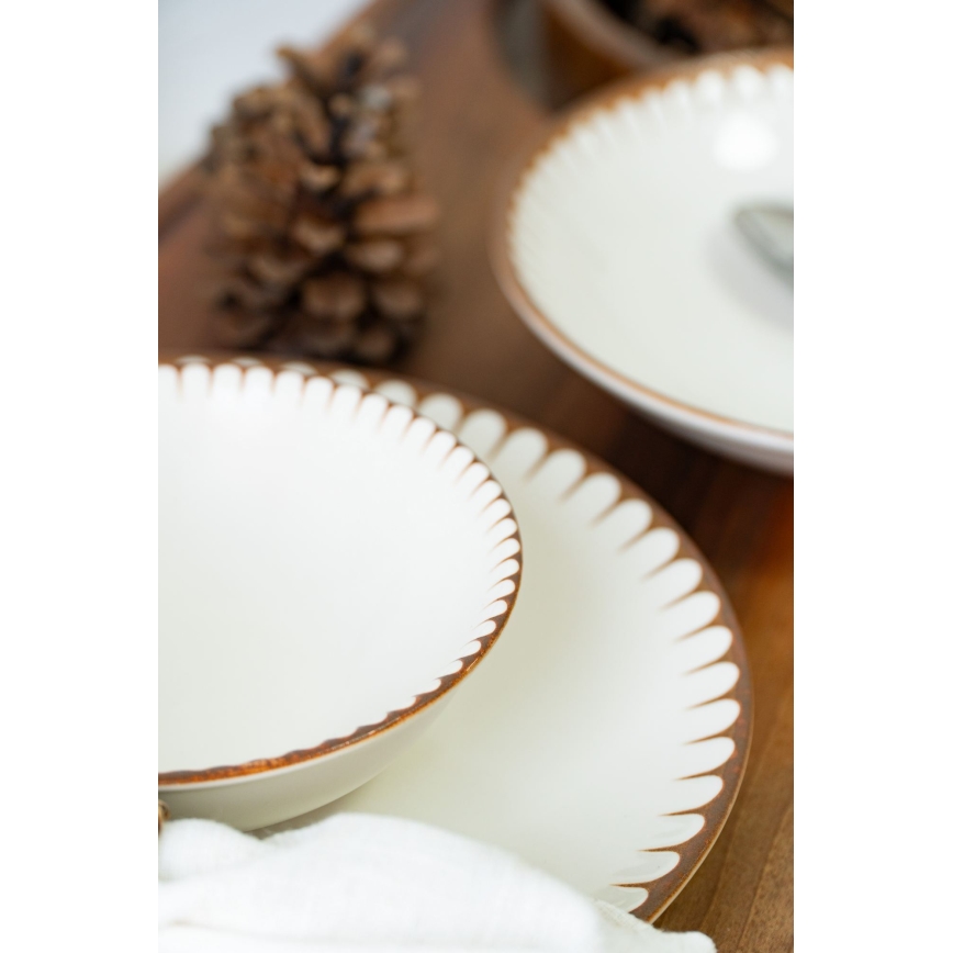 Jedálenská súprava 18 ks – porcelán, biela/hnedá