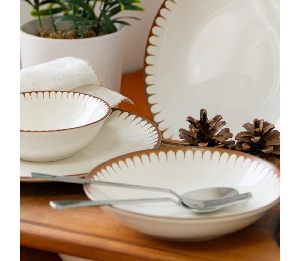 Jedálenská súprava 18 ks – porcelán, biela/hnedá 858CMR1334