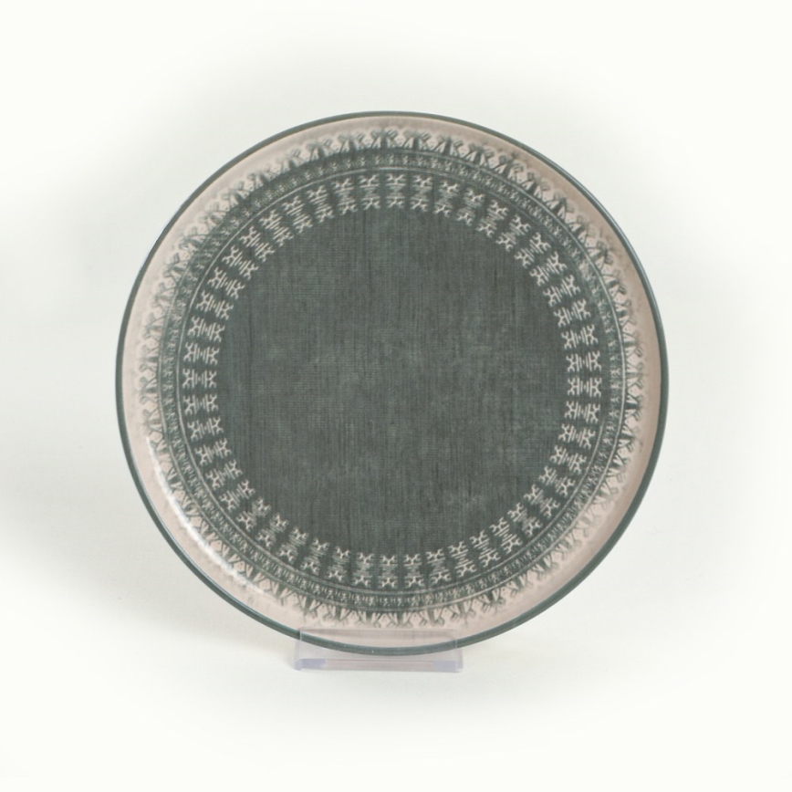 Jedálenská súprava 24 ks béžová/zelená/kamenina