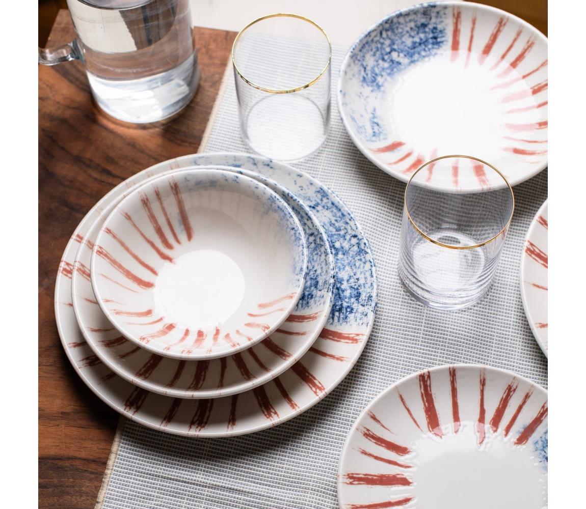 Jedálenská súprava 24 ks biela/červená/modrá /porcelán 667PRS1130