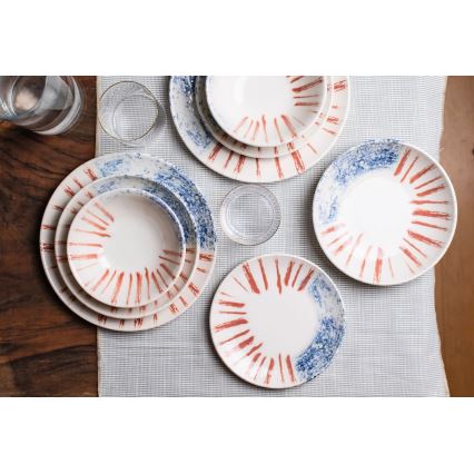Jedálenská súprava 24 ks biela/červená/modrá /porcelán