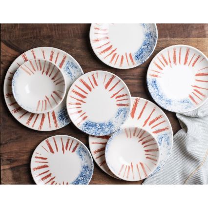 Jedálenská súprava 24 ks biela/červená/modrá /porcelán