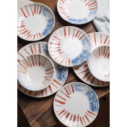 Jedálenská súprava 24 ks biela/červená/modrá /porcelán