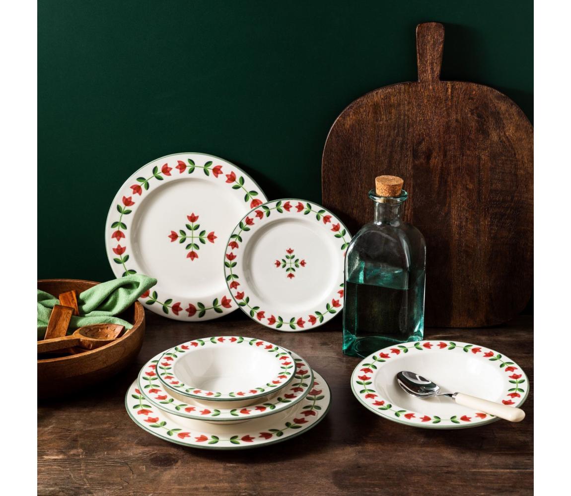 Jedálenská súprava 24 ks biela/červená/zelená/porcelán 667PRS1109
