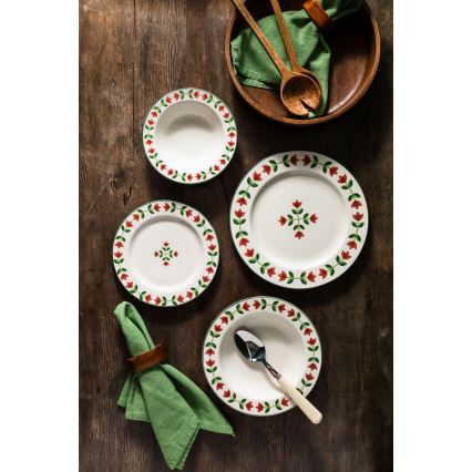 Jedálenská súprava 24 ks biela/červená/zelená/porcelán