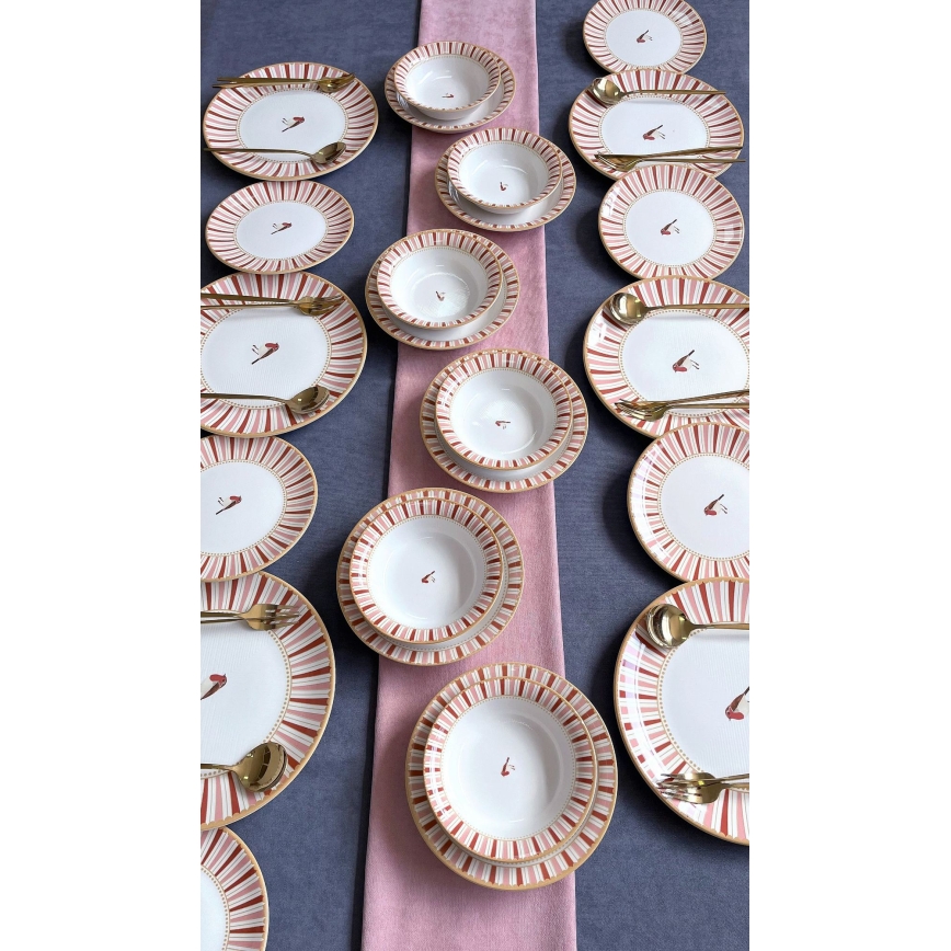 Jedálenská súprava 24 ks biela/červená/zlatá/keramika