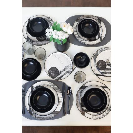 Jedálenská súprava 24 ks biela/čierna/kamenina