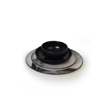 Jedálenská súprava 24 ks biela/čierna/kamenina