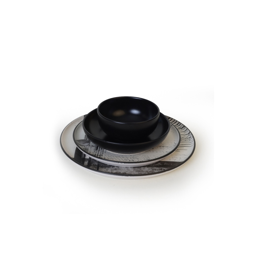 Jedálenská súprava 24 ks biela/čierna/kamenina