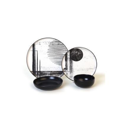 Jedálenská súprava 24 ks biela/čierna/kamenina