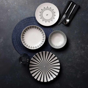 Jedálenská súprava 24 ks biela/čierna/porcelán