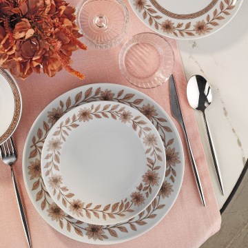 Jedálenská súprava 24 ks biela/hnedá/porcelán