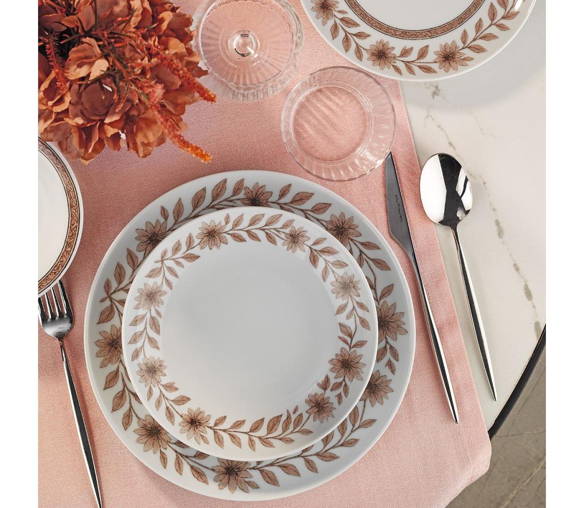 Jedálenská súprava 24 ks biela/hnedá/porcelán 710KTP4560