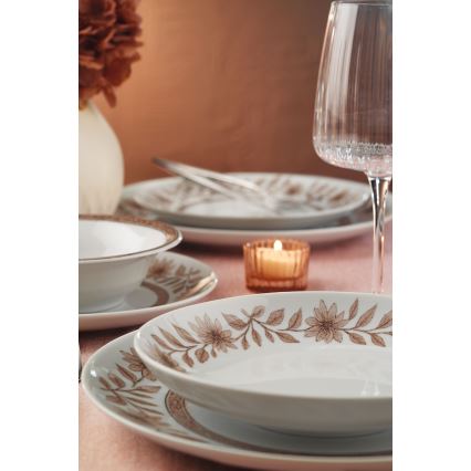 Jedálenská súprava 24 ks biela/hnedá/porcelán