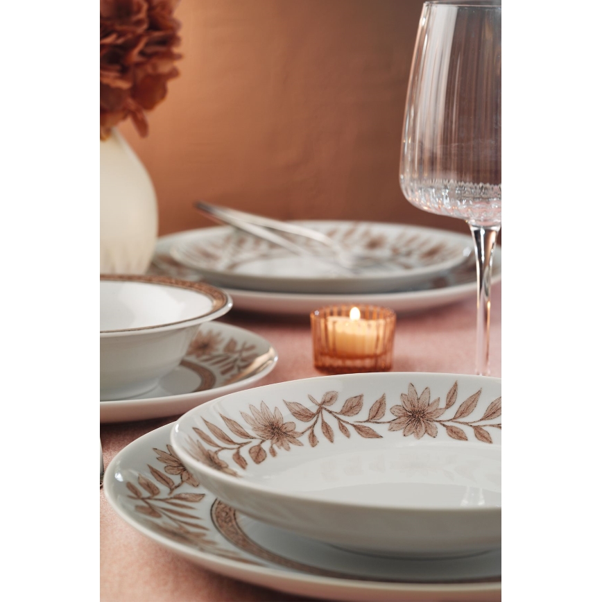 Jedálenská súprava 24 ks biela/hnedá/porcelán