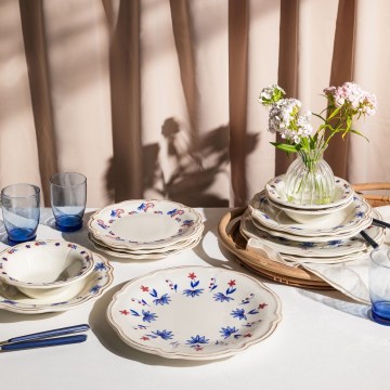Jedálenská súprava 24 ks biela/modrá/červená/porcelán