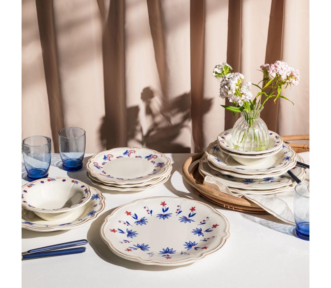 Jedálenská súprava 24 ks biela/modrá/červená/porcelán 667PRS1117