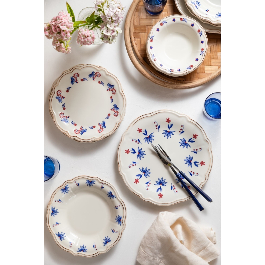 Jedálenská súprava 24 ks biela/modrá/červená/porcelán