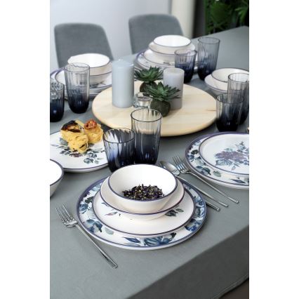 Jedálenská súprava 24 ks biela/modrá/keramika