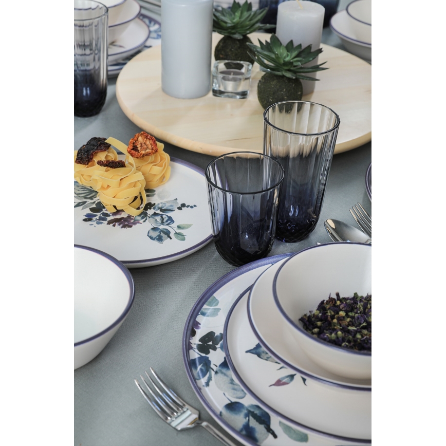 Jedálenská súprava 24 ks biela/modrá/keramika