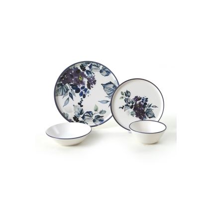 Jedálenská súprava 24 ks biela/modrá/keramika
