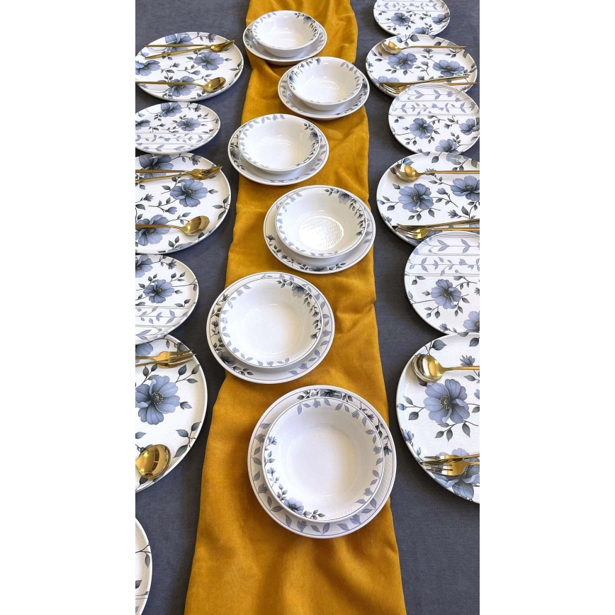 Jedálenská súprava 24 ks biela/modrá/keramika