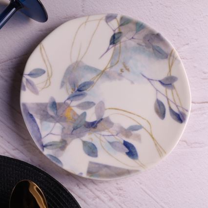 Jedálenská súprava 24 ks, biela/modrá, porcelán