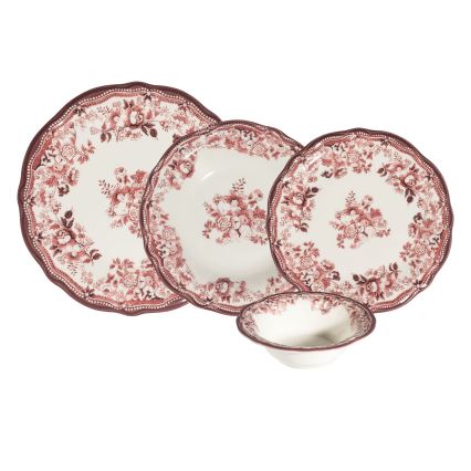 Jedálenská súprava 24 ks biela/ružová/porcelán