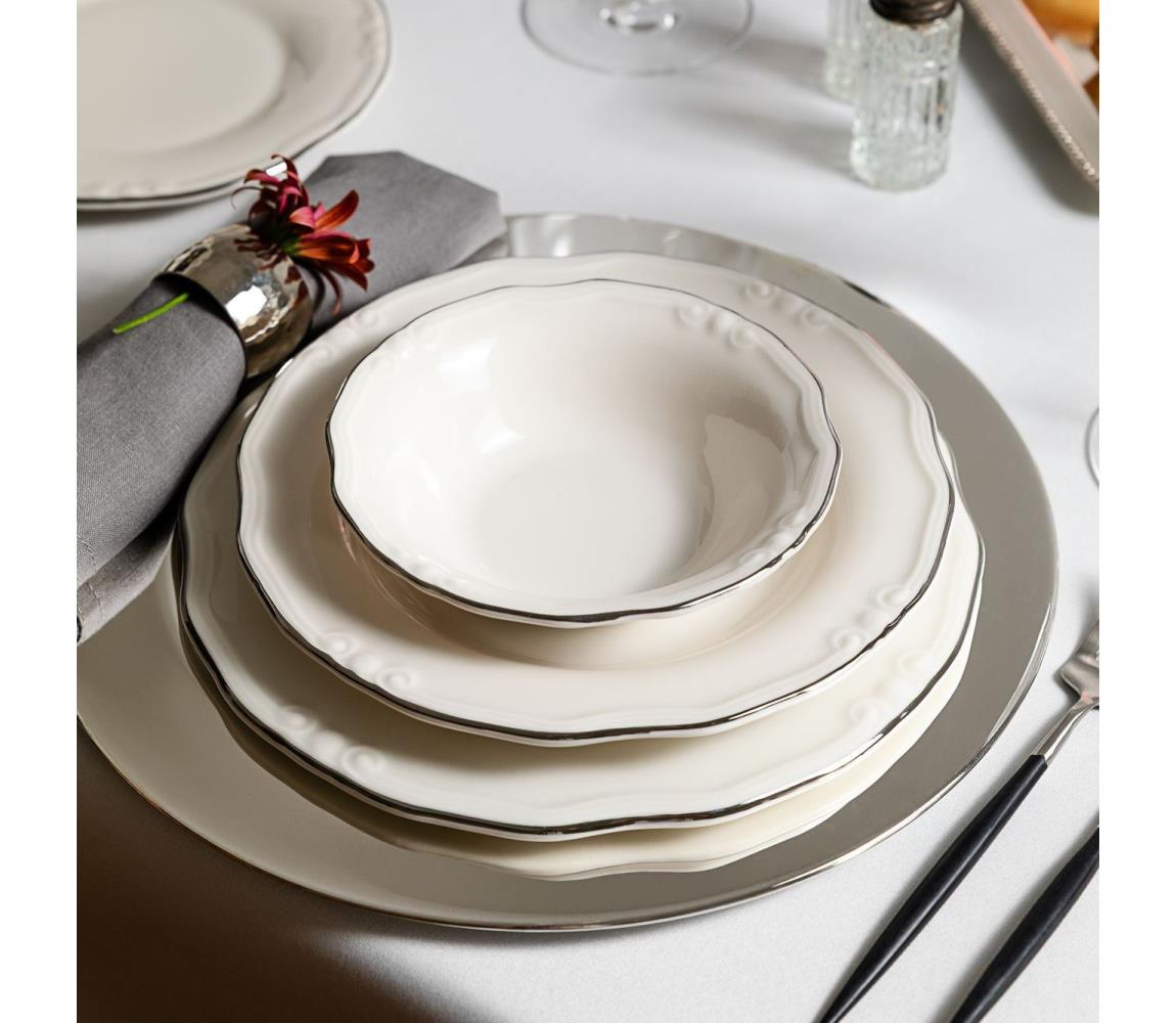 Jedálenská súprava 24 ks biela/strieborná/porcelán 667PRS1134