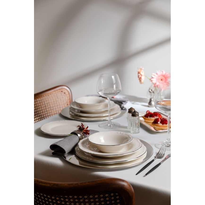 Jedálenská súprava 24 ks biela/strieborná/porcelán